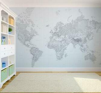 Black And White World Map Wallpaper Eclectic London