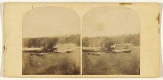 Pastoral Scene Large House In Background Horse Drawn Wagon At