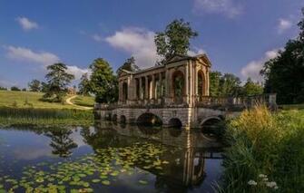 Wallpaper Bridge River Stream England Gazebo Palladian