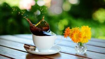 Flowers Coffee Cookies Bokeh Cups Morning Brownies