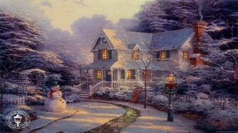 Charming Cottages Gardens Thomas Kinkade Art Painting Wallpaper