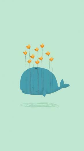 Cartoon Whale And Birds Illustration Wallpaper iPhone