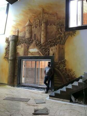 Dry Wall Mural In Drawing Hall Of Bangalow Murals