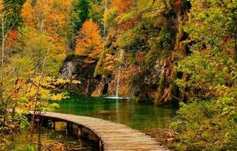 Wallpaper Waterfall Bridges Croatia Plitvice Lakes Autumn Park