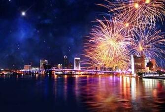 Wallpaper Jacksonville Florida Night Fireworks Bridge Skyscrapers
