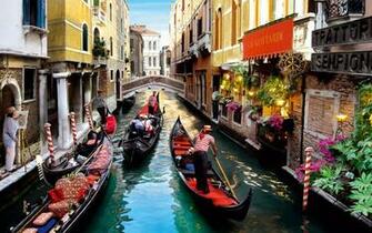 Romantic Walk Gondola In The Canals Of Venice Wallpaper HD