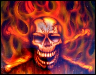 Red Skulls On Fire Skull Close Up By