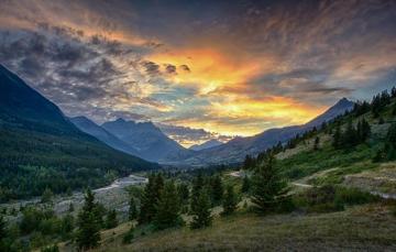 Wallpaper Forest Mountains Sunset Valley Image For Desktop