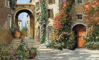 Italian Street Tuscany Tuscan Breezeway Wallpaper Wall Decor