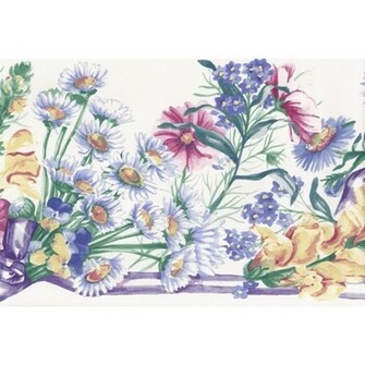 White Blue Ribbons Floral Wallpaper Border