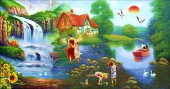 Scandinavian Country Painting Murals Wallpaper Tv Background