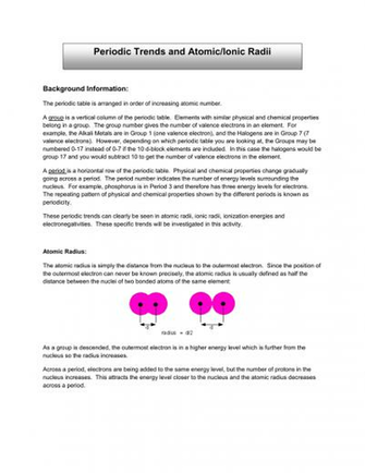 Background Information The Periodic Table Is Arranged In Order Of
