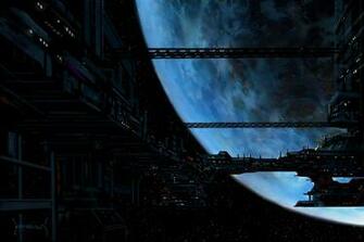 Art Space Planet Ship Station Spaceship Sci Fi Wallpaper Background