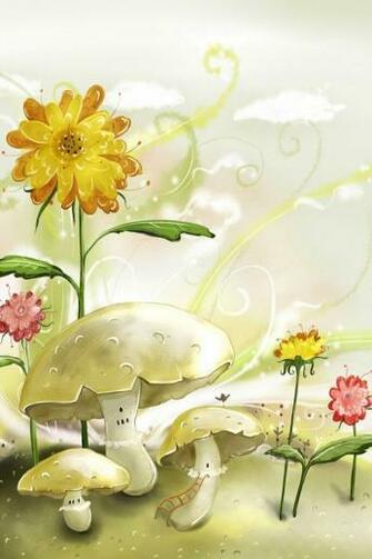 Cute Flower Mushroom Vector Wallpaper For iPhone 4s