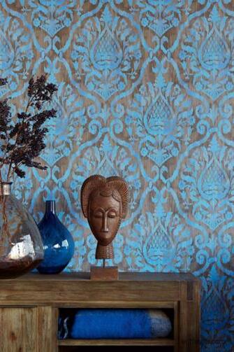 Argos Blue Damask Wallpaper Contemporary Dining Room By Brewster