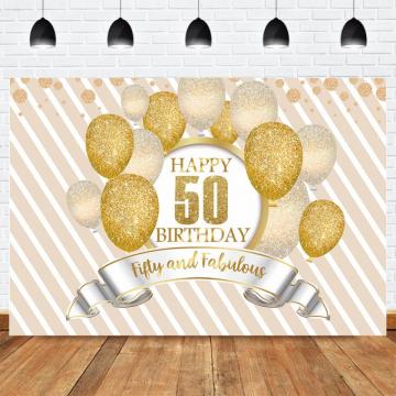 Happy 50th BirtHDay Party Backdrop Fifty And Fabulous
