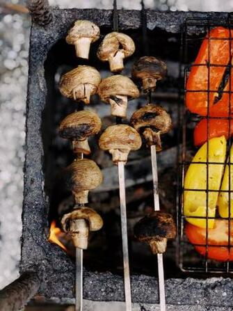 Grilled Mushrooms On Charcoal Grill Stock Photo Image