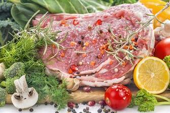 Wallpaper Food Tomatoes Dill Lemons Mushrooms Pork Spices Meat