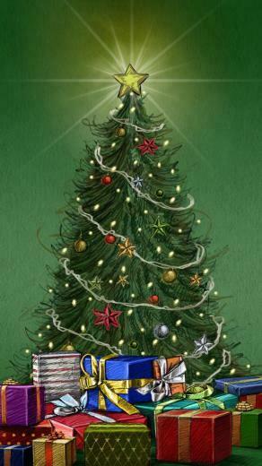 Christmas Pine Tree Around Gifts iPhone Wallpaper