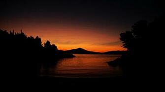 Sunset Nature Silhouette Trees Water Calm Dark