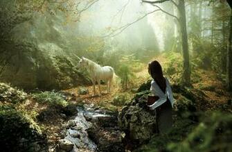 Fantasy Forest Unicorn Girl HD Wallpaper