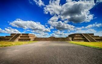 Mexico Teotihuacan Pyramids Clouds Blue Sky Wallpaper