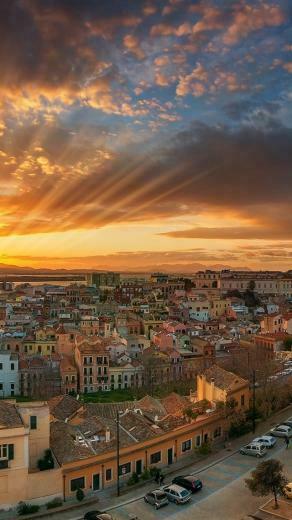 Wallpaper Italy Cagliari City Sea Coast Street Sun Rays