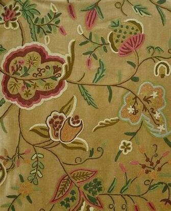 Lalitha Velvet Crewel Work Fabric Beautiful Wool In Greens