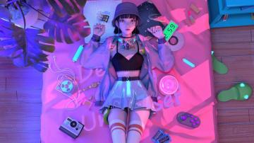 Retro Punk Anime Girl Lying On Bed R Wallpaper
