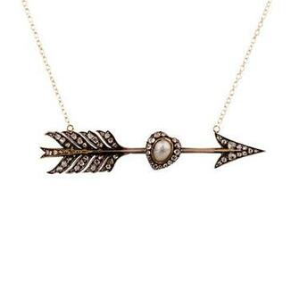Annina Vogel Rose Cut Diamond Pearl Heart Arrow Necklace