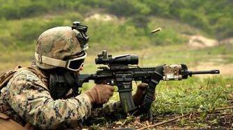 Wallpaper Hk416 Soldier Heckler Koch Assault Rifle Firing