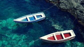 HD Water Blue Red Boats Sea Beaches Desktop