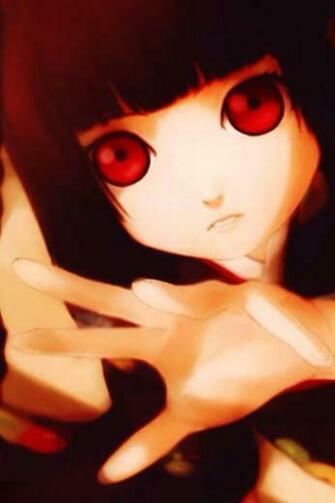 Hell Girl Red Eyes Black Hair Reaching Wallpaper Background