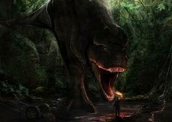 Man T Rex Danger Art Jaws A Torch Dinosaur Dark Monster Wallpaper