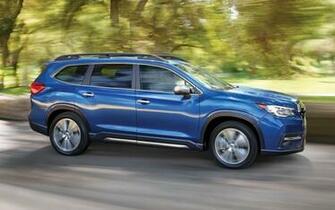 Subaru Ascent Blue Color On Road In Speed Blur Background 4k