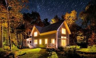 Wallpaper Grass Trees Beautiful Maine Nocturnal Starry