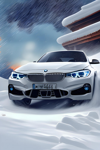 Bmw In Snow With Strong Boy Front Wallpaper Ai