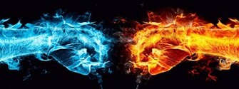 Water And Fire Fists Battle Dual Screen Wallpaper HD Desktop