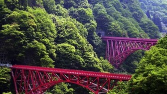 Wallpaper Japan Bridge Trees Height Full HD 1080p