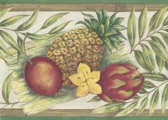Green Bamboo Tropical Fruits Wallpaper Border Kitchen Bathroom