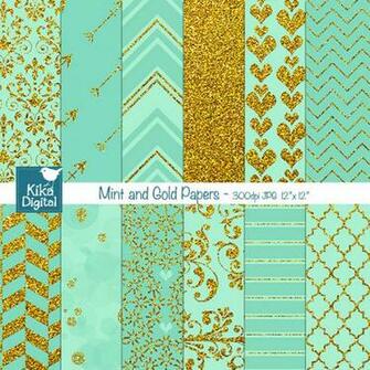 Digital Papers Background Mint And Gold