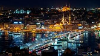 Istanbul City Light Night River Water