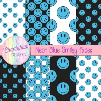 Neon Blue Smiley Face Digital Paper Background