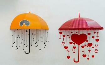 Umbrellas Umbrella Heart Yellow Red Background Wallpaper