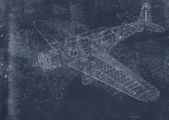 Retro Airplane Dark Blue Lovely Wall Mural Photowall