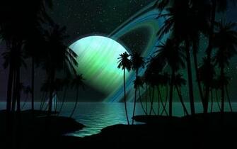 Green Glowing Planet Over The Ocean Wallpaper