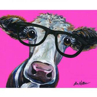 Cow Print Cora With Glasses Choice Of Background Colors