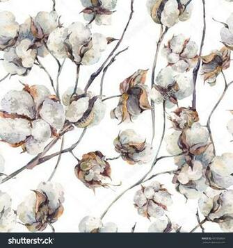 Watercolor Vintage Background With Twigs And Cotton Flowers