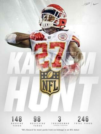 Kareem Hunt Nfl Debut Graphic Record For Most Yards From