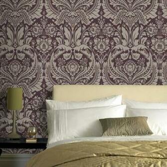 Brown Graham Desire Shimmer Damask Motif Pattern Gold Wallpaper